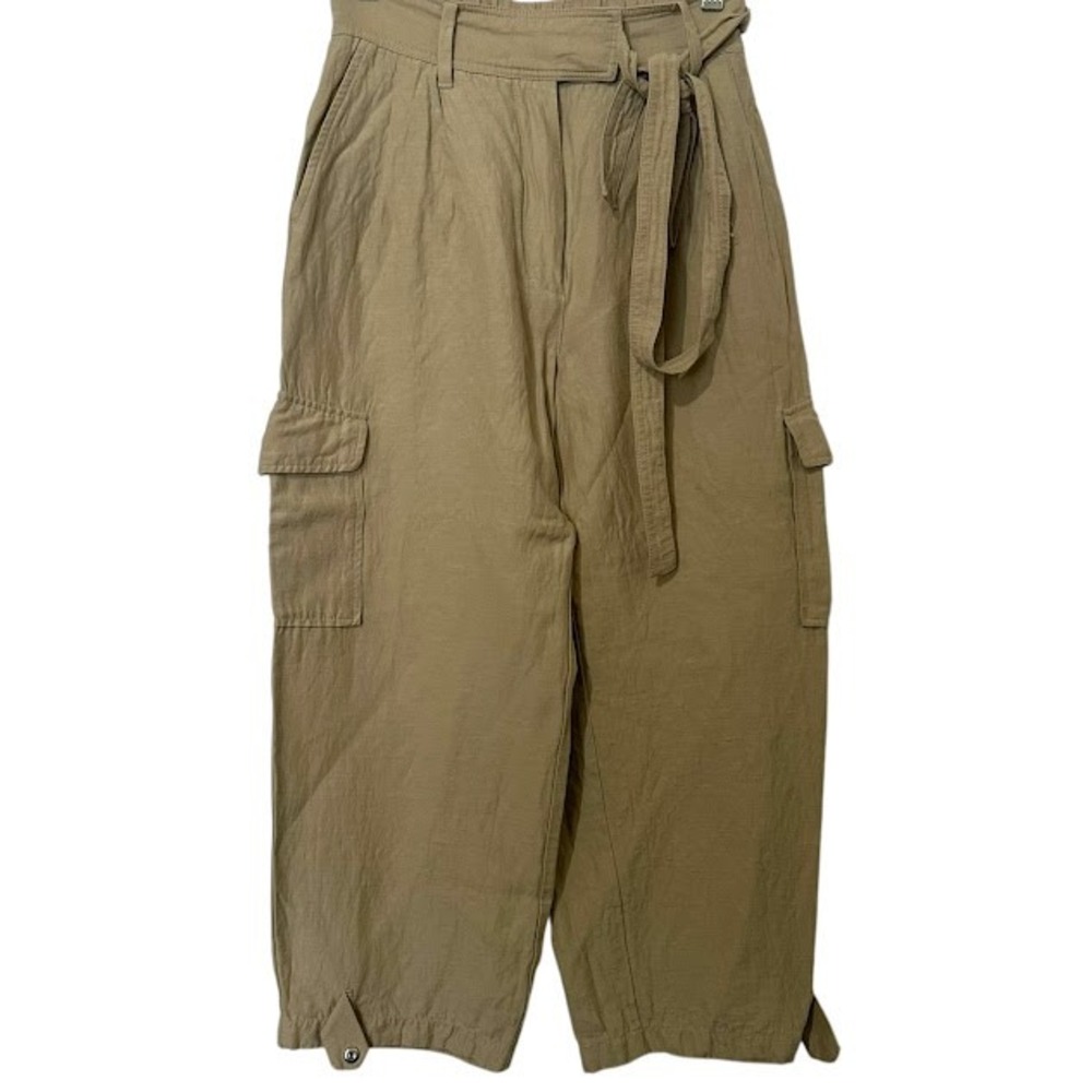 Aritzia Wilfred Kafka Khaki Linen Blend Belted‎ Cargo Crop Pants Womens 2